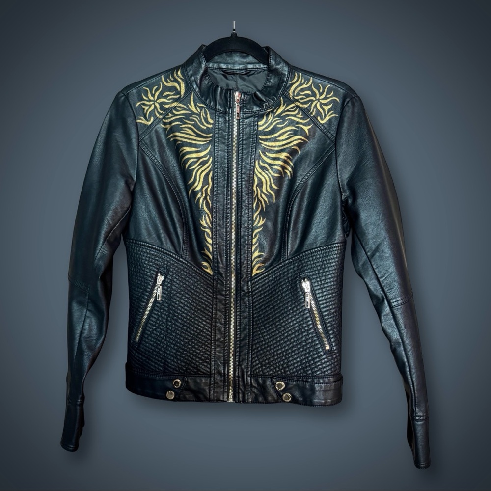 OOAK Hand-Painted Gold + Black Faux Leather Jacket based on Shadow & Bone Kefta